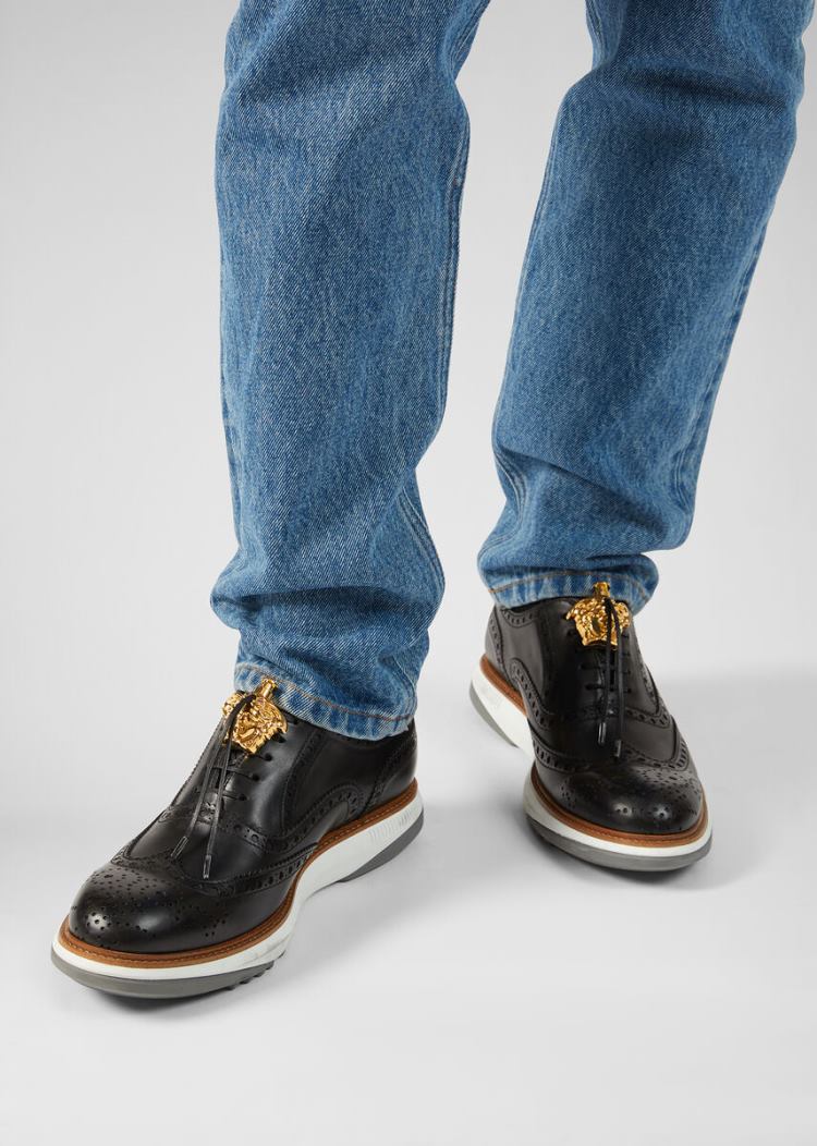 Versace Medusa Υβρίδιο Brogues παπουτσια σκαρπινια ανδρικα μαυρα | VP1Y6HR
