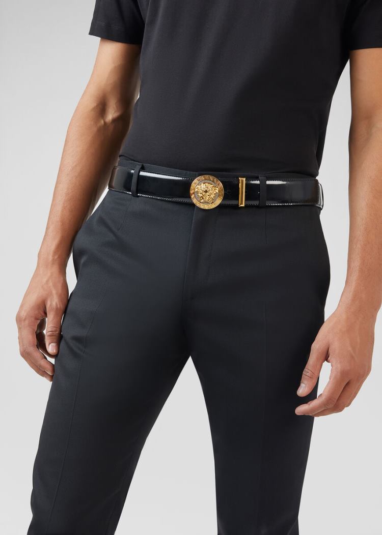 Versace Medusa δερματινα Belt with Crystals ζωνη ανδρικα μαυρα | ILDBNM9