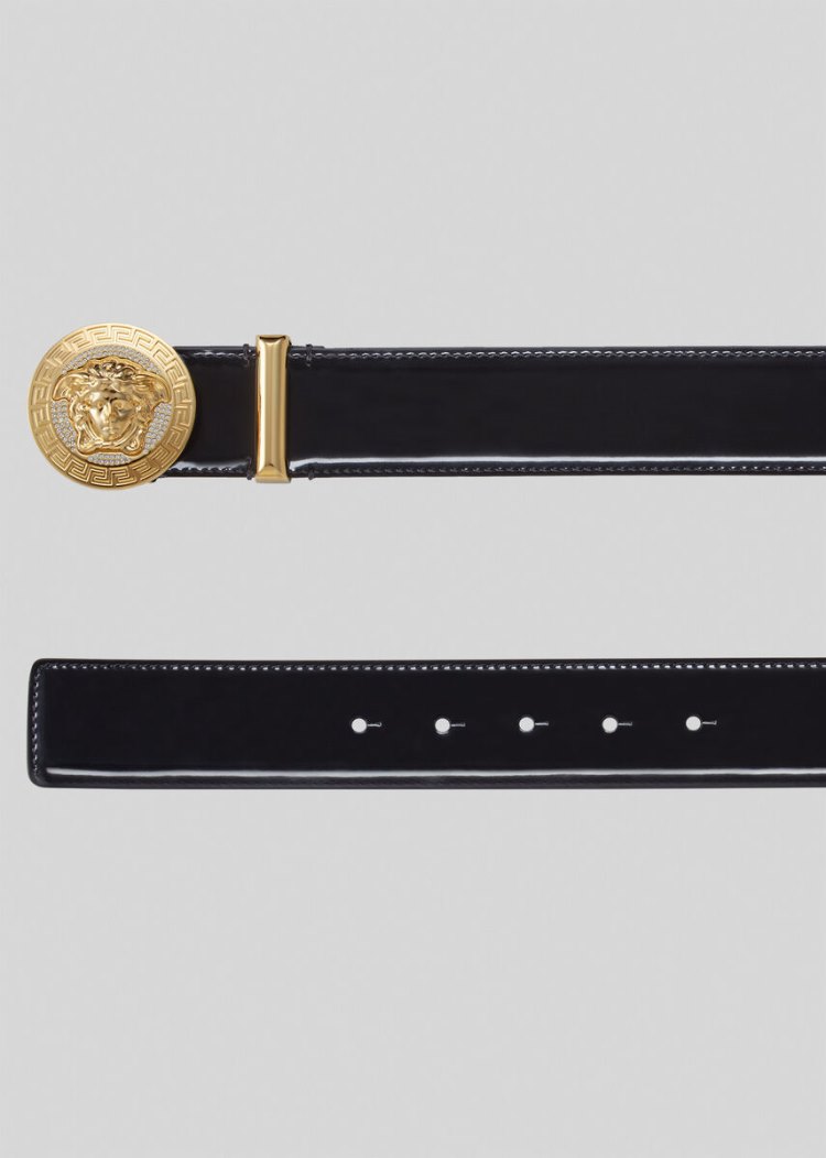 Versace Medusa δερματινα Belt with Crystals ζωνη ανδρικα μαυρα | ILDBNM9