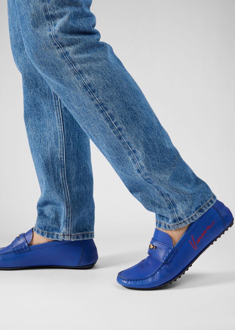 Versace Medusa δερματινα Loafers Loafers ανδρικα μπλε | 0UH64QT