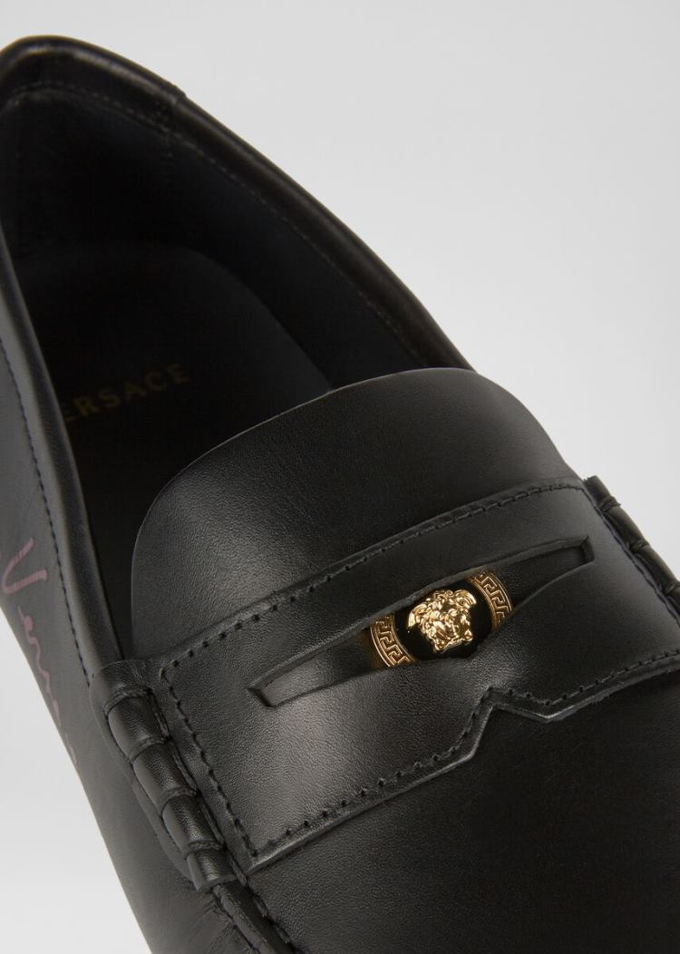 Versace Medusa δερματινα Loafers Loafers ανδρικα μαυρα | QVQA8M4