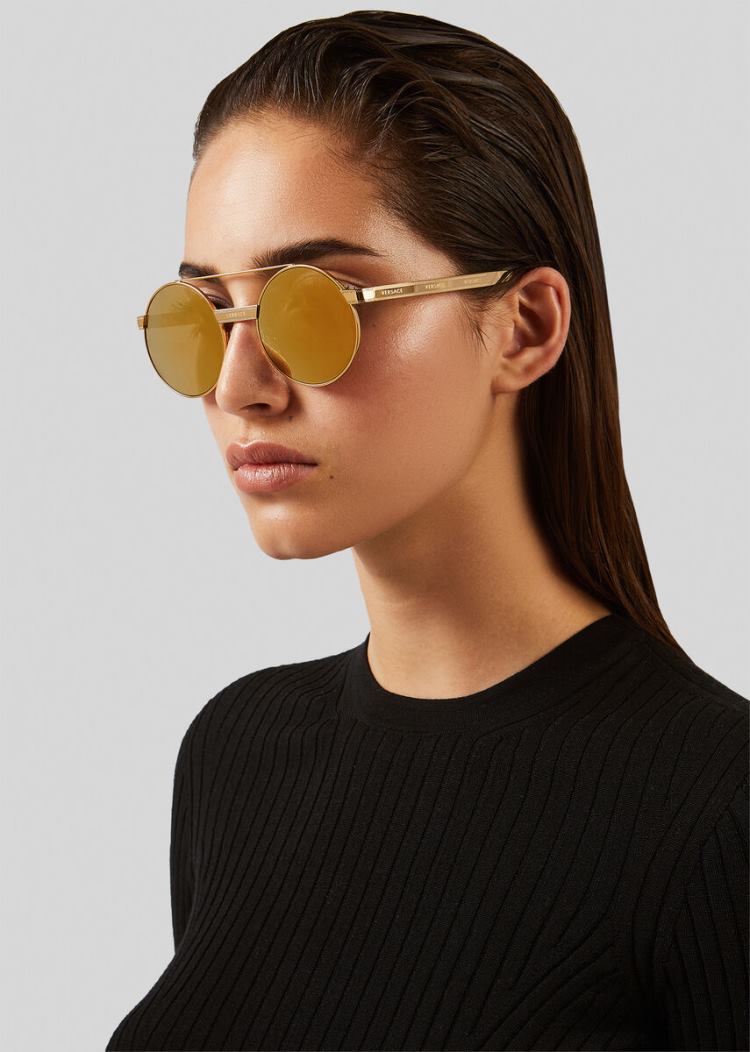 Versace Mirrored Logomania Round γυαλια ηλιου γυναικεια χρυσο χρωμα | IWMCVKI