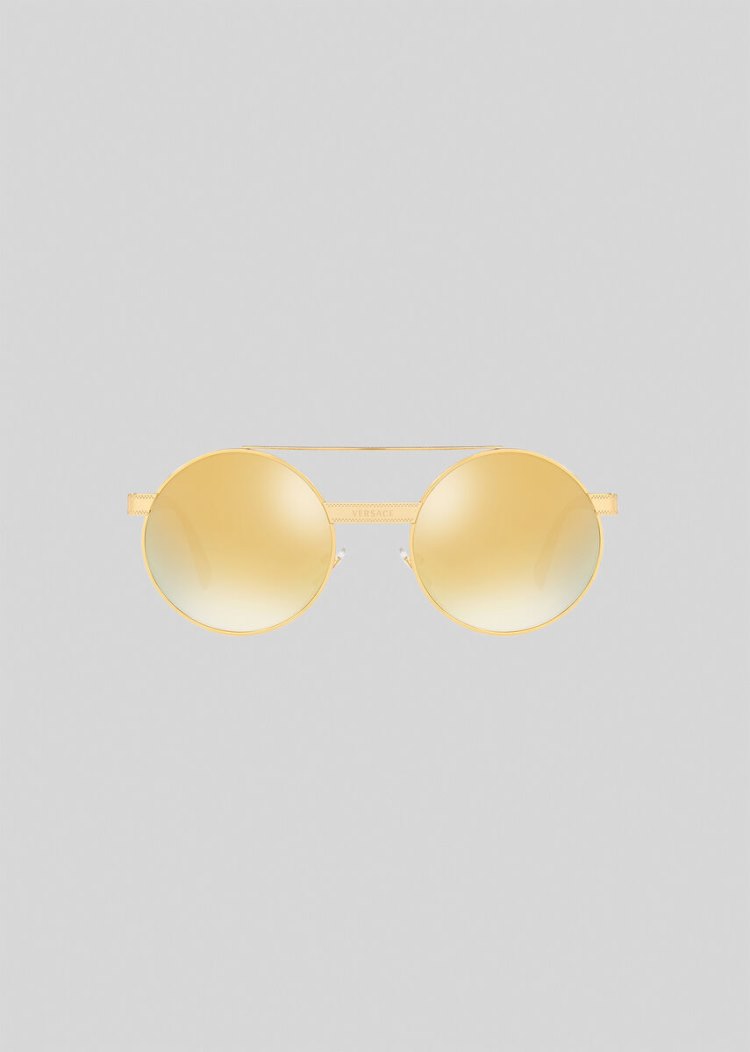 Versace Mirrored Logomania Round γυαλια ηλιου γυναικεια χρυσο χρωμα | IWMCVKI