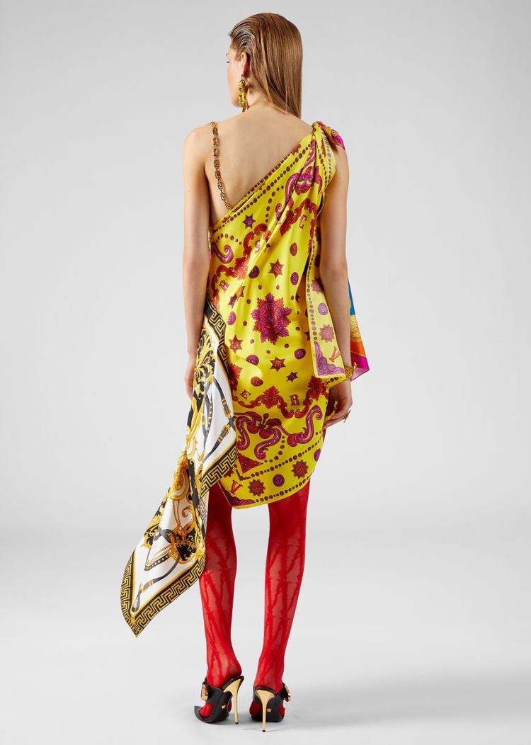 Versace Mixed Print Draped Asymmetric φορεμα φορεμα γυναικεια Πολύχρωμο | EVACWXD