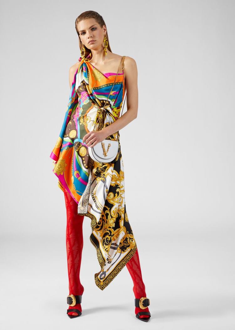 Versace Mixed Print Draped Asymmetric φορεμα φορεμα γυναικεια Πολύχρωμο | EVACWXD