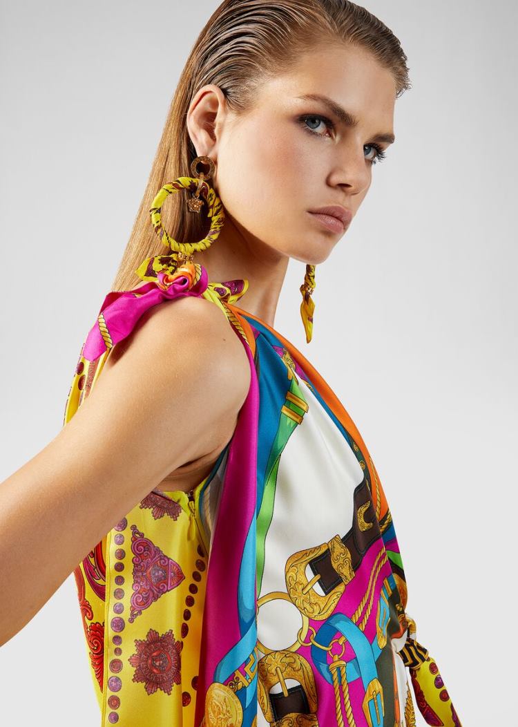 Versace Mixed Print Draped Asymmetric φορεμα φορεμα γυναικεια Πολύχρωμο | EVACWXD