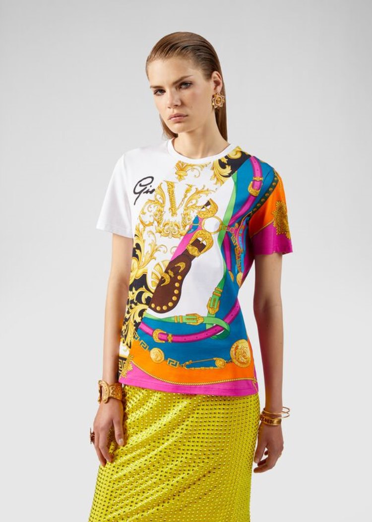Versace Mixed Print T Shirt μπλουζακια γυναικεια Πολύχρωμο | 2XO2BKQ