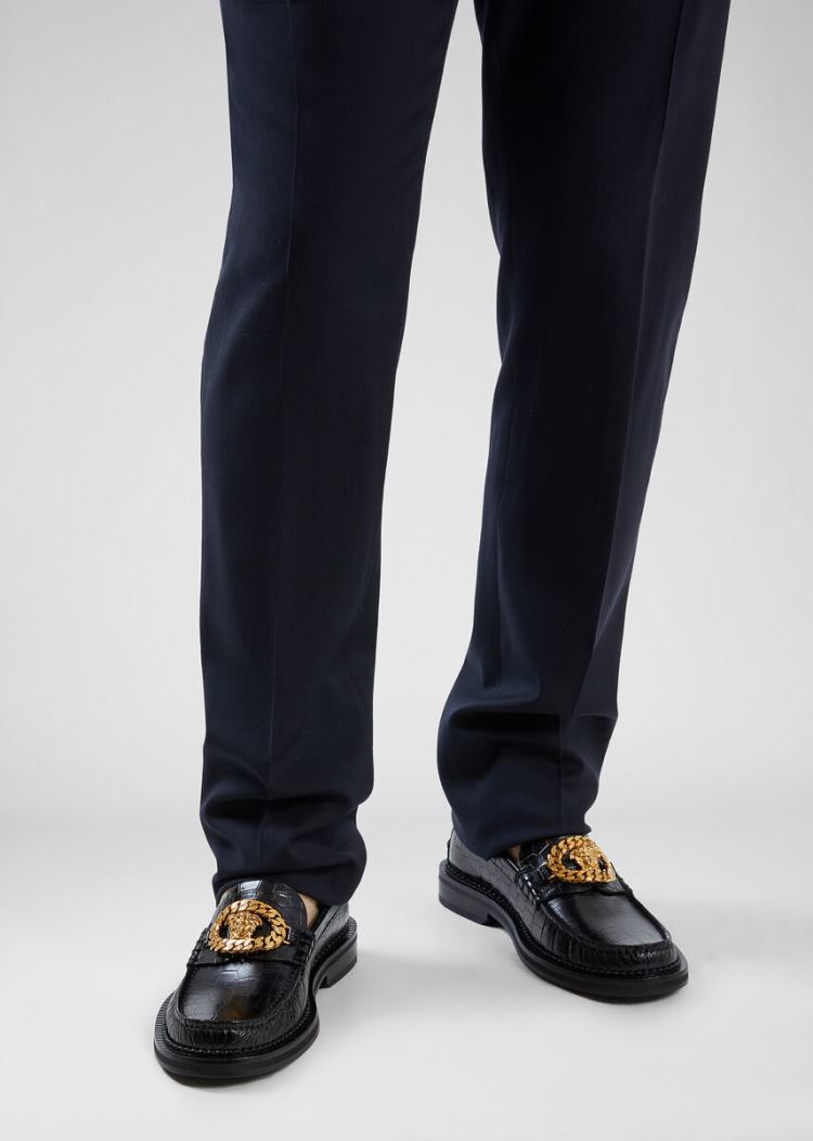 Versace Mock Croc Medusa Chain Loafers Loafers ανδρικα μαυρα | UHA2M1J