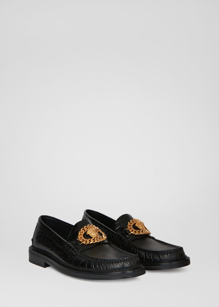 Versace Mock Croc Medusa Chain Loafers Loafers ανδρικα μαυρα | UHA2M1J