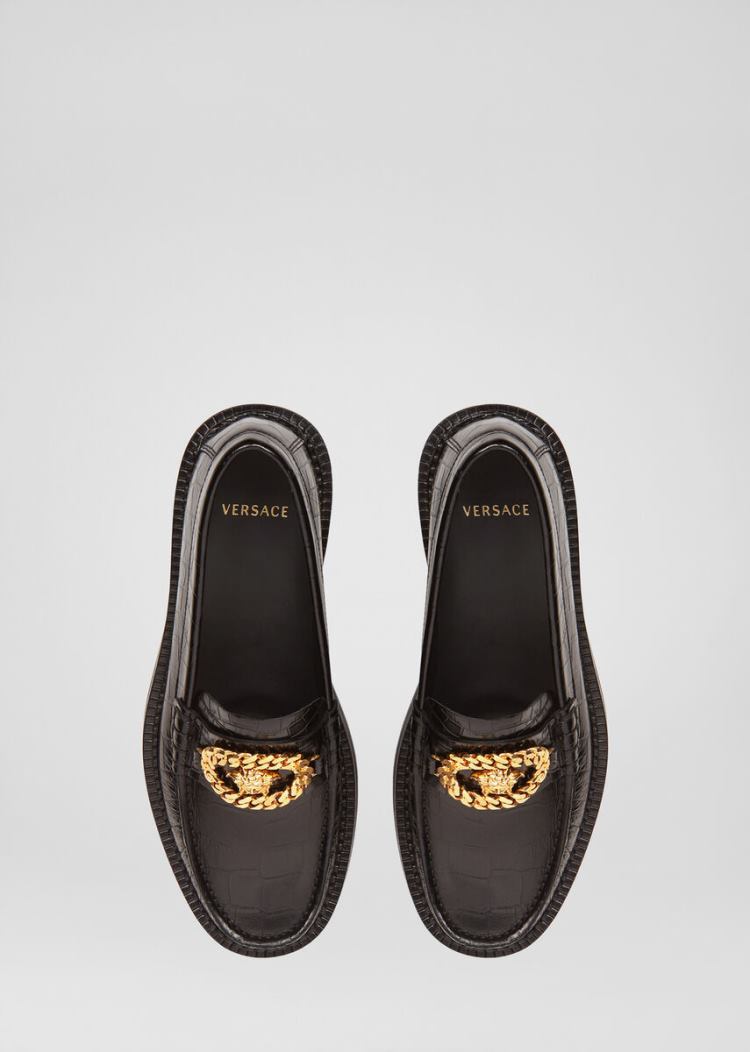 Versace Mock Croc Medusa Chain Loafers Loafers ανδρικα μαυρα | UHA2M1J