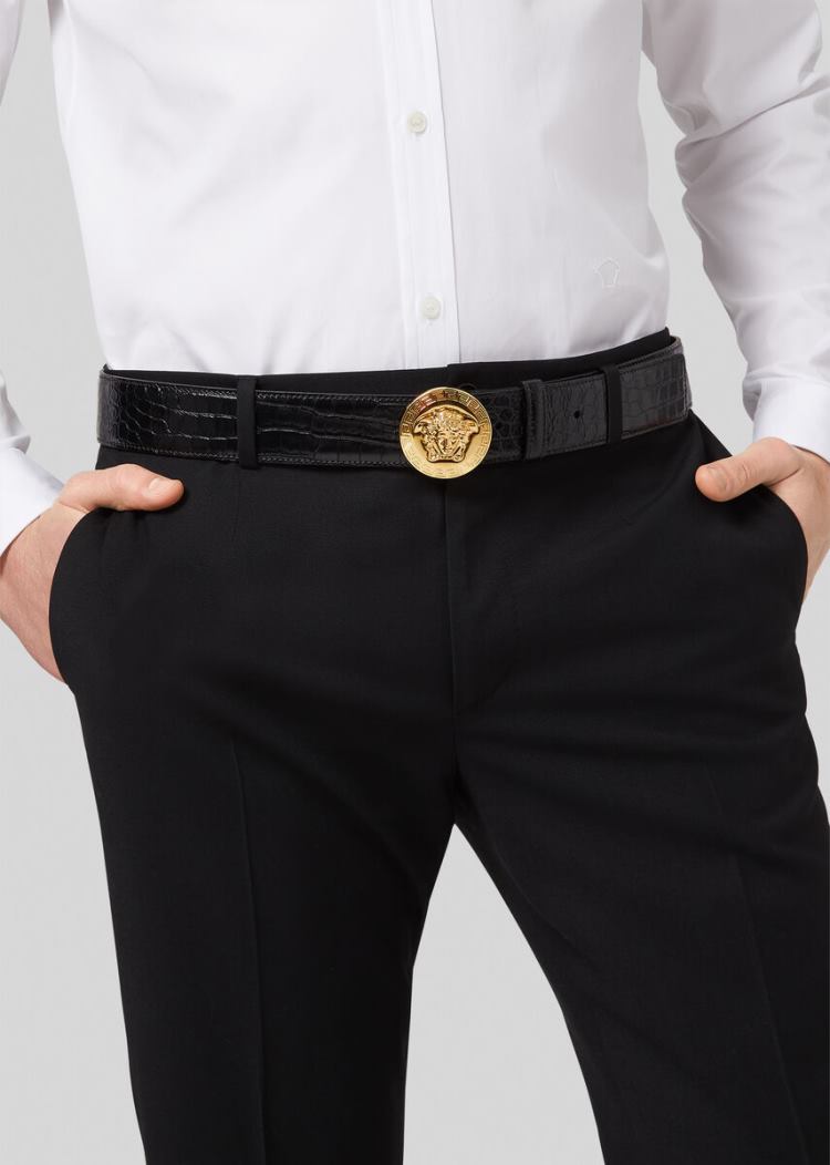 Versace Mock Croc Palazzo δερματινα Belt ζωνη ανδρικα μαυρα | UMNSRLJ