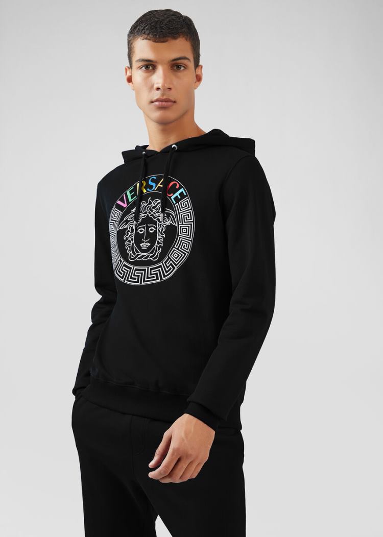 Versace Multicolor Medusa Logo Hoodie Φούτερ ανδρικα μαυρα | FEM39IU
