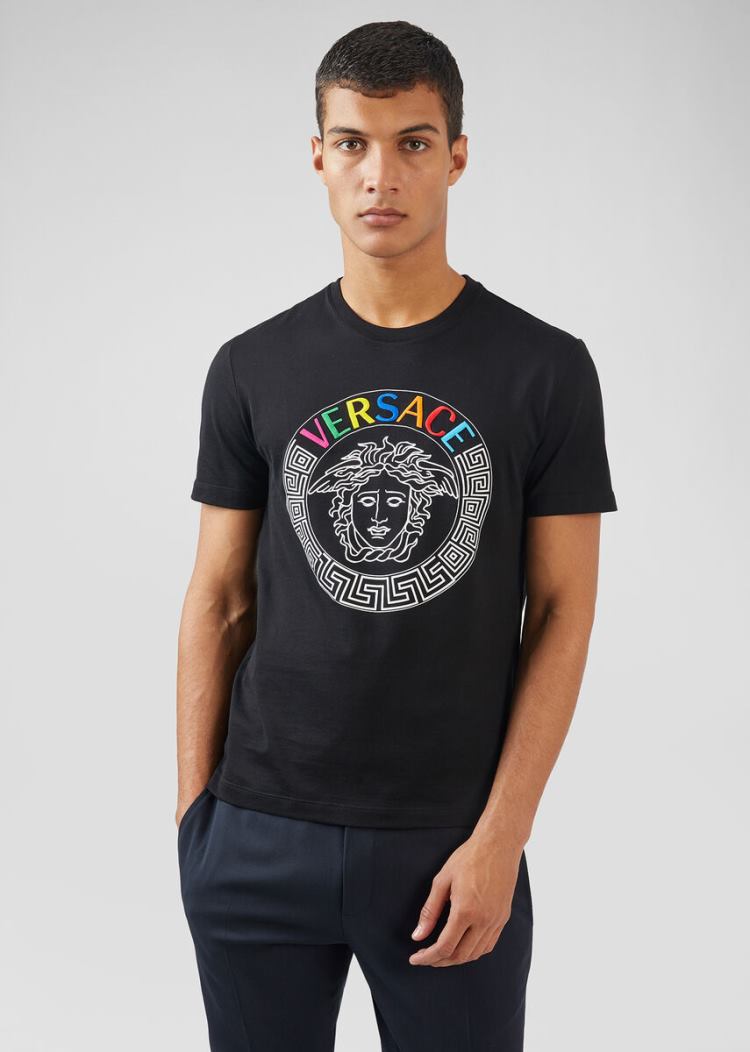 Versace Multicolor Medusa Logo T Shirt μπλουζακια ανδρικα μαυρα | 0LSUW7J