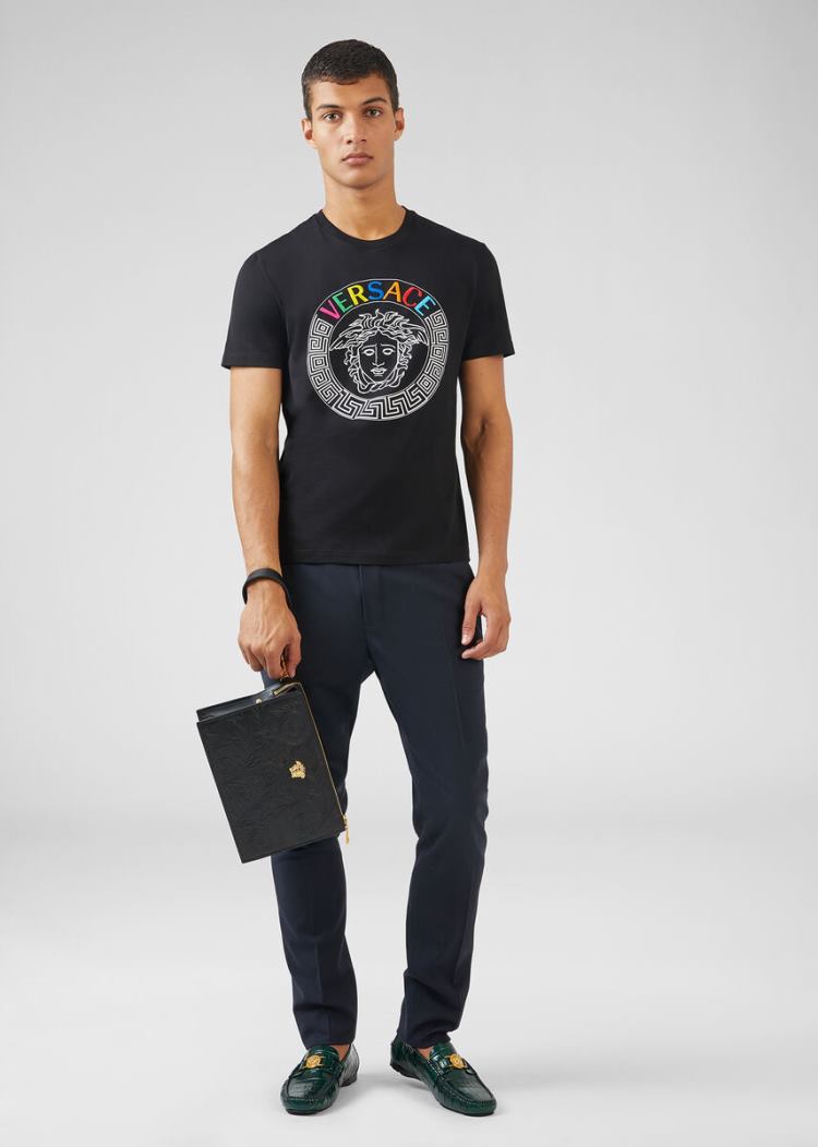 Versace Multicolor Medusa Logo T Shirt μπλουζακια ανδρικα μαυρα | 0LSUW7J