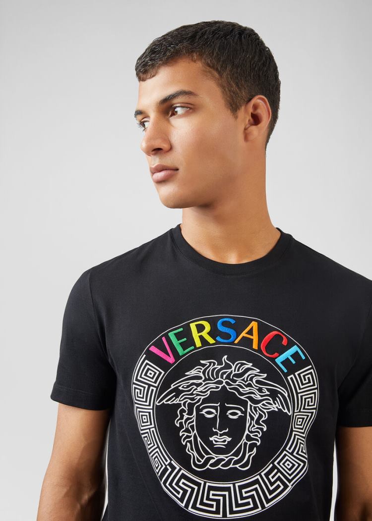 Versace Multicolor Medusa Logo T Shirt μπλουζακια ανδρικα μαυρα | 0LSUW7J