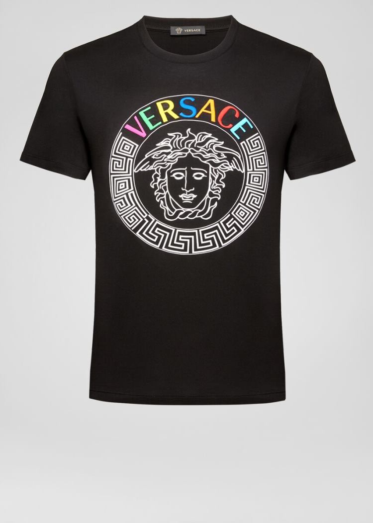 Versace Multicolor Medusa Logo T Shirt μπλουζακια ανδρικα μαυρα | 0LSUW7J