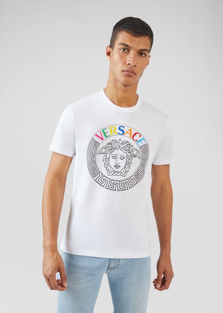 Versace Multicolor Medusa Logo T Shirt μπλουζακια ανδρικα ασπρα | LJLK0MM