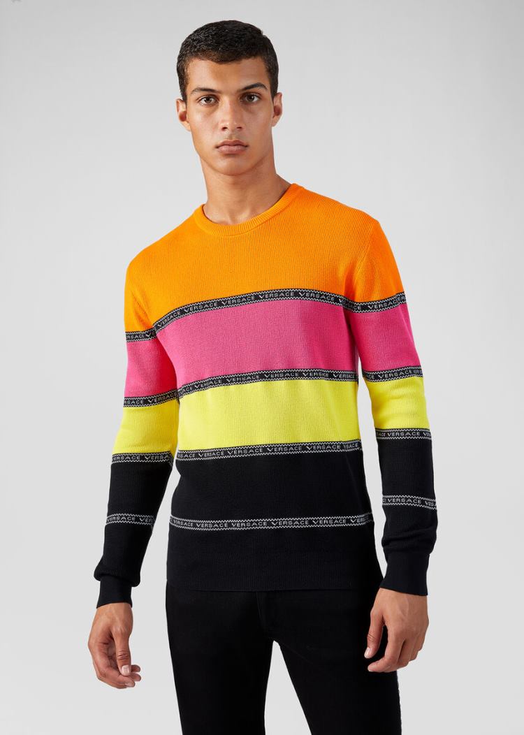 Versace Nastro Slim Fit πουλοβερ Πουλόβερ ανδρικα Πολύχρωμο | 67JAT0Q