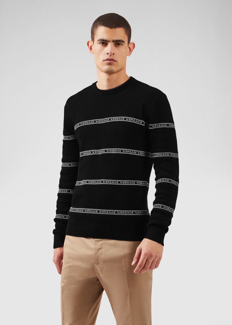 Versace Nastro Slim Fit πουλοβερ Πουλόβερ ανδρικα μαυρα | GDKIQ2H