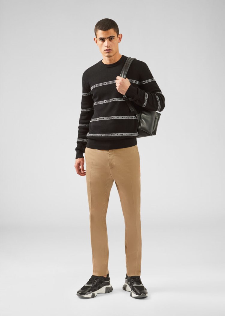 Versace Nastro Slim Fit πουλοβερ Πουλόβερ ανδρικα μαυρα | H2T7B0E