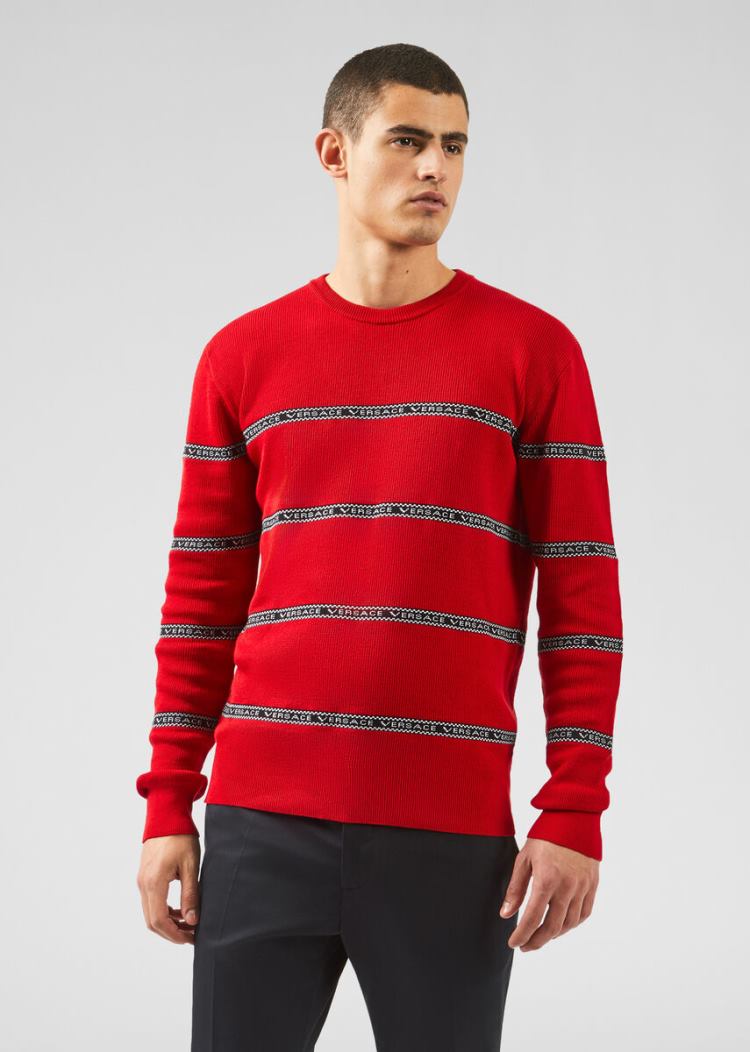 Versace Nastro Slim Fit πουλοβερ Πουλόβερ ανδρικα κοκκινα | QV3BTUM