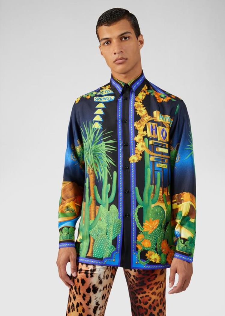 Versace Palm Springs Print Silk Twill Shirt πουκαμισα ανδρικα Πολύχρωμο | LXDJ1B8