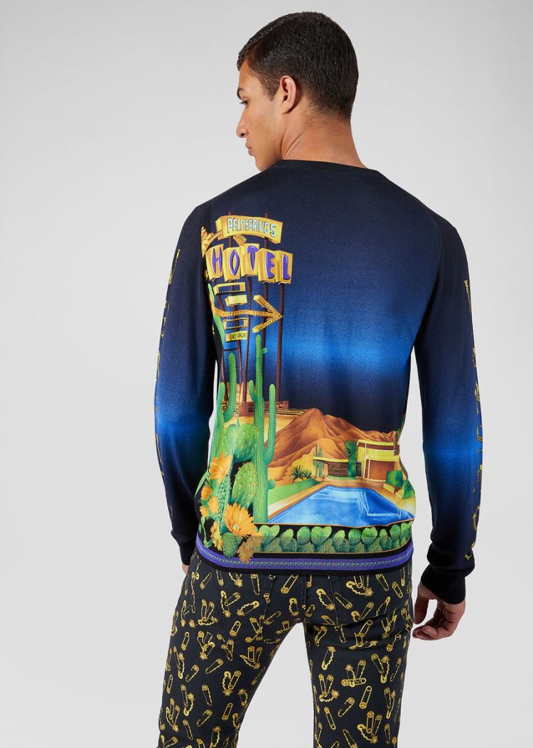 Versace Palm Springs Print Silk πουλοβερ Πουλόβερ ανδρικα Πολύχρωμο | 6X10DP6