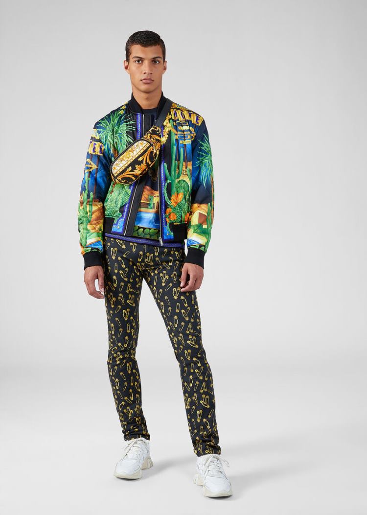 Versace Palm Springs Print Silk πουλοβερ Πουλόβερ ανδρικα Πολύχρωμο | 6X10DP6