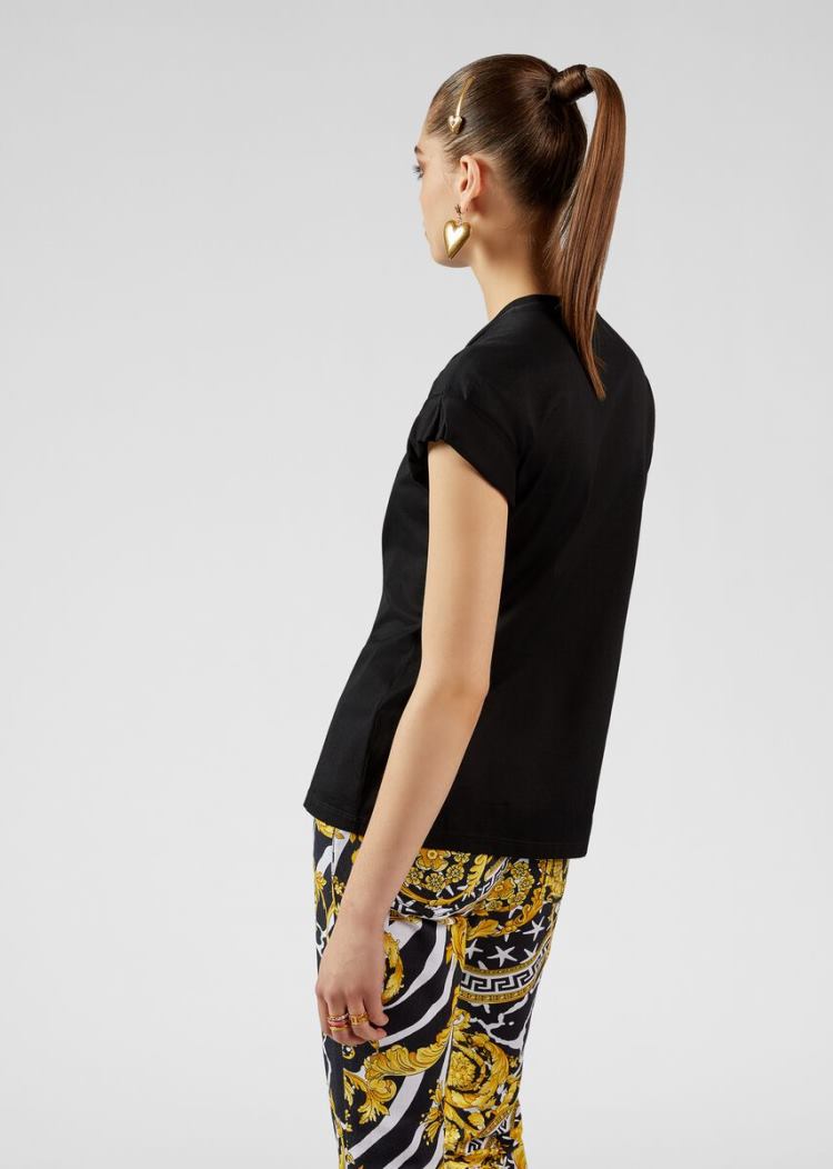 Versace Pin Clip Loose Fit T Shirt μπλουζακια γυναικεια μαυρα | JSALU5P