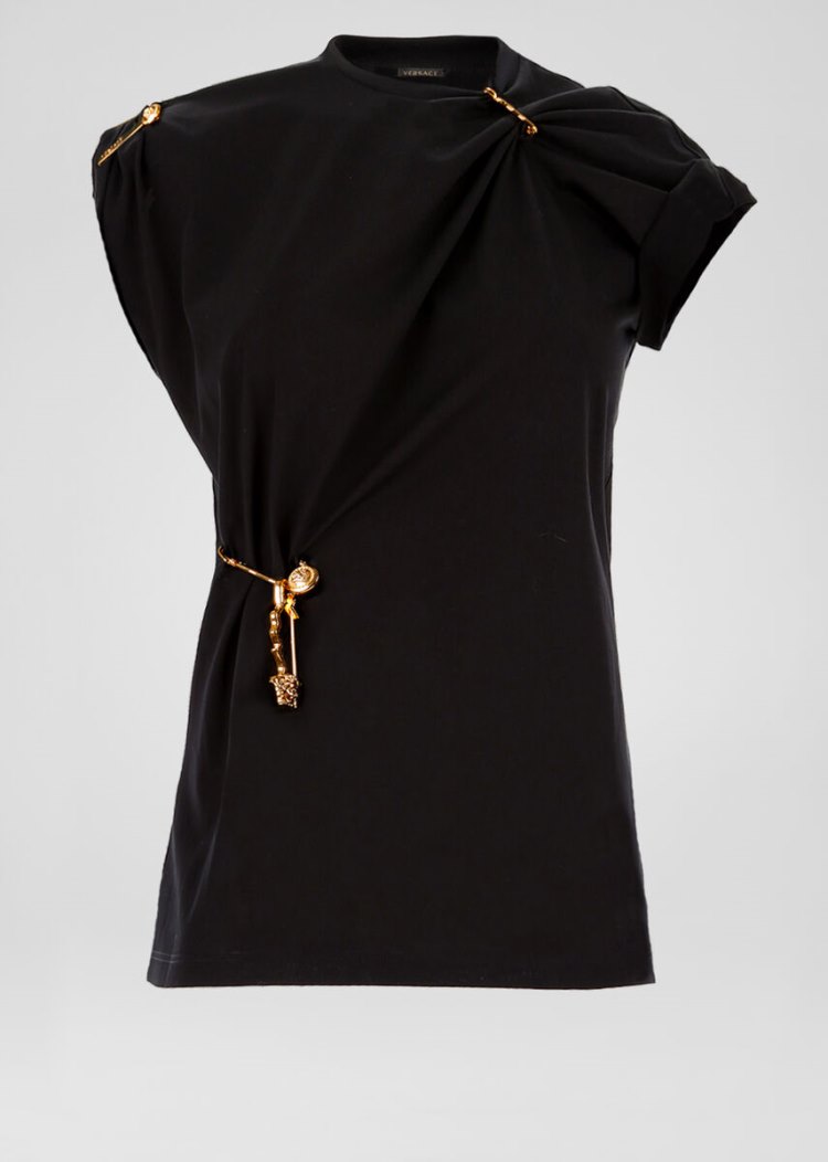 Versace Pin Clip Loose Fit T Shirt μπλουζακια γυναικεια μαυρα | JSALU5P