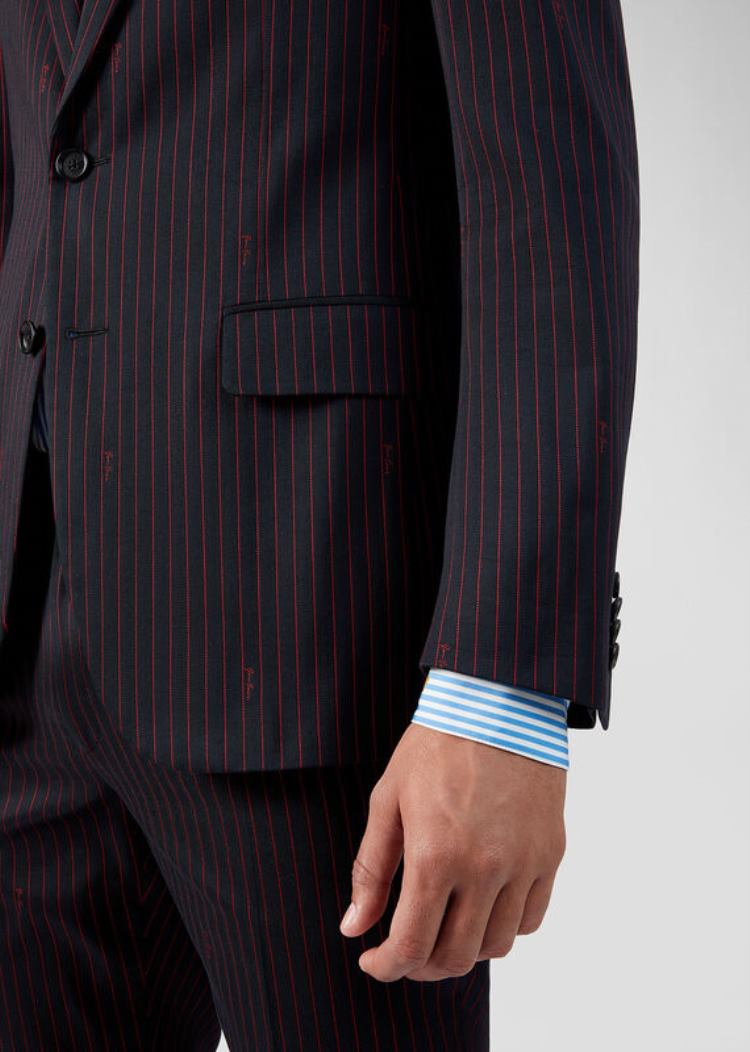 Versace Pinstriped Blazer Μπλέιζερ ανδρικα μπλε κοκκινα | XBBRYPF