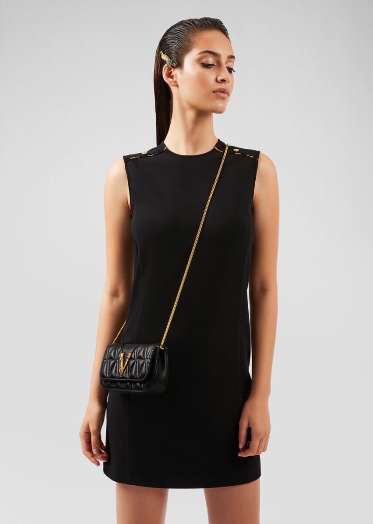 Versace Quilted Virtus Evening Bag Evening Bags γυναικεια μαυρα | DNR5HJI
