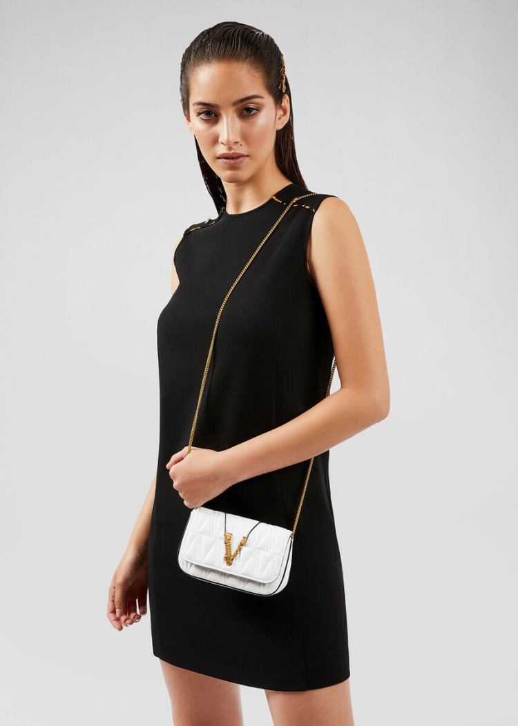 Versace Quilted Virtus Evening Bag Evening Bags γυναικεια ασπρα | F1898SV