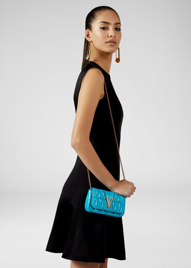 Versace Quilted Virtus Evening Bag Evening Bags γυναικεια μπλε | KFKJ1AK