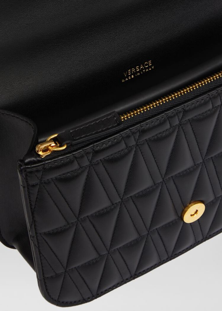 Versace Quilted Virtus Shoulder Bag Virtus Bag γυναικεια μαυρα | AQUXNQM