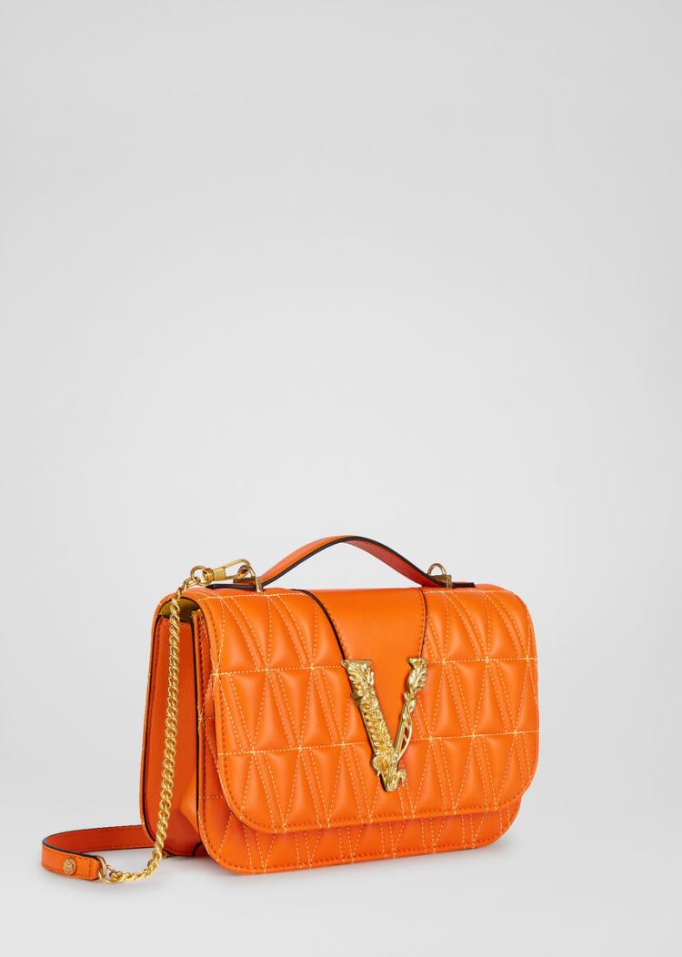 Versace Quilted Virtus Shoulder Bag Virtus Bag γυναικεια πορτοκαλι | IPK6X6D