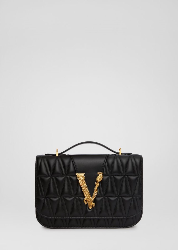 Versace Quilted Virtus Shoulder Bag τσάντεσ ώμου γυναικεια μαυρα | CB17ITV