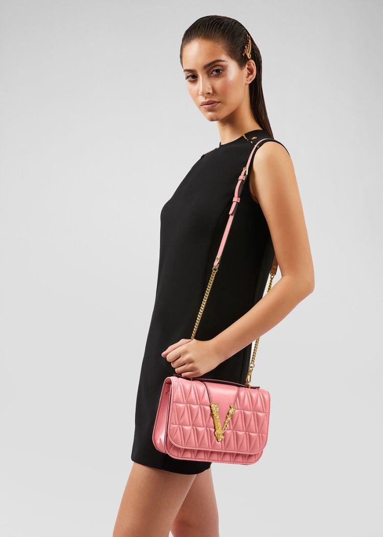 Versace Quilted Virtus Shoulder Bag τσάντεσ ώμου γυναικεια ροζ | STCTP1X