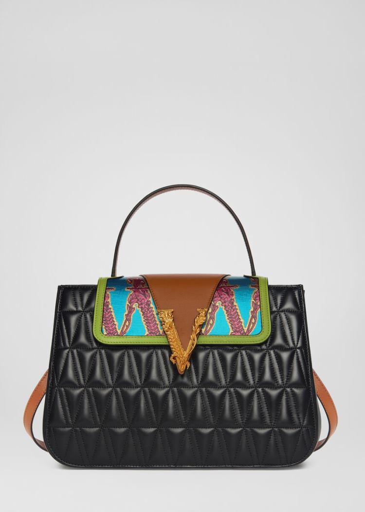 Versace Quilted Virtus Top Handle Bag Handle Bag γυναικεια μαυρα | UXU2K3N