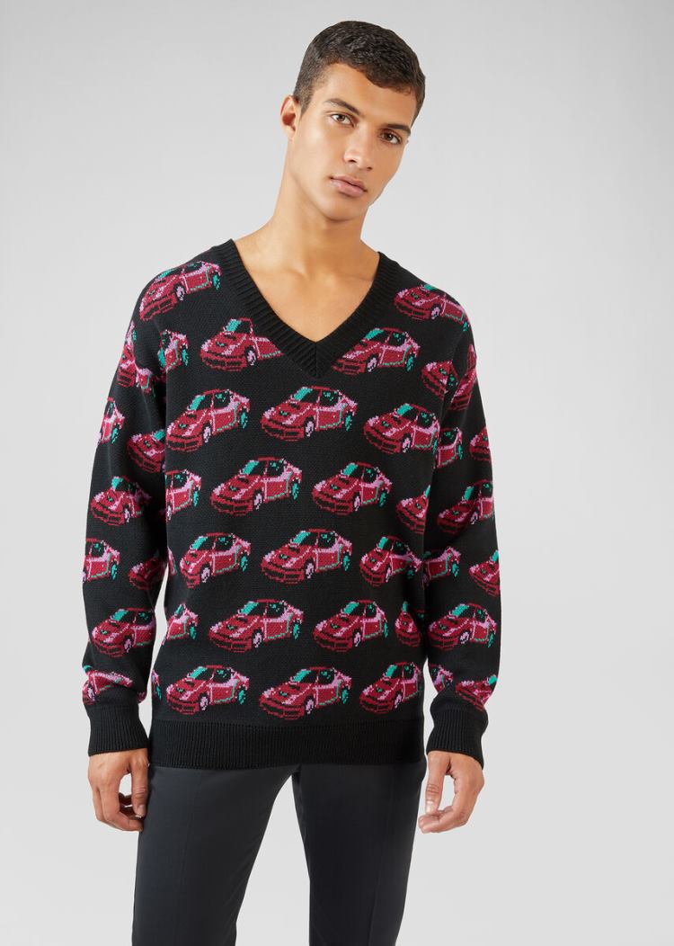 Versace Race Car Pattern Jacquard πουλοβερ Πουλόβερ ανδρικα μαυρα | M5KVAI8