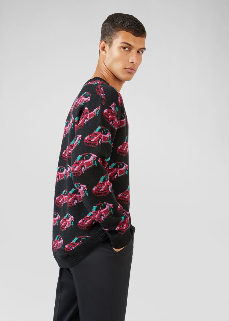 Versace Race Car Pattern Jacquard πουλοβερ Πουλόβερ ανδρικα μαυρα | M5KVAI8