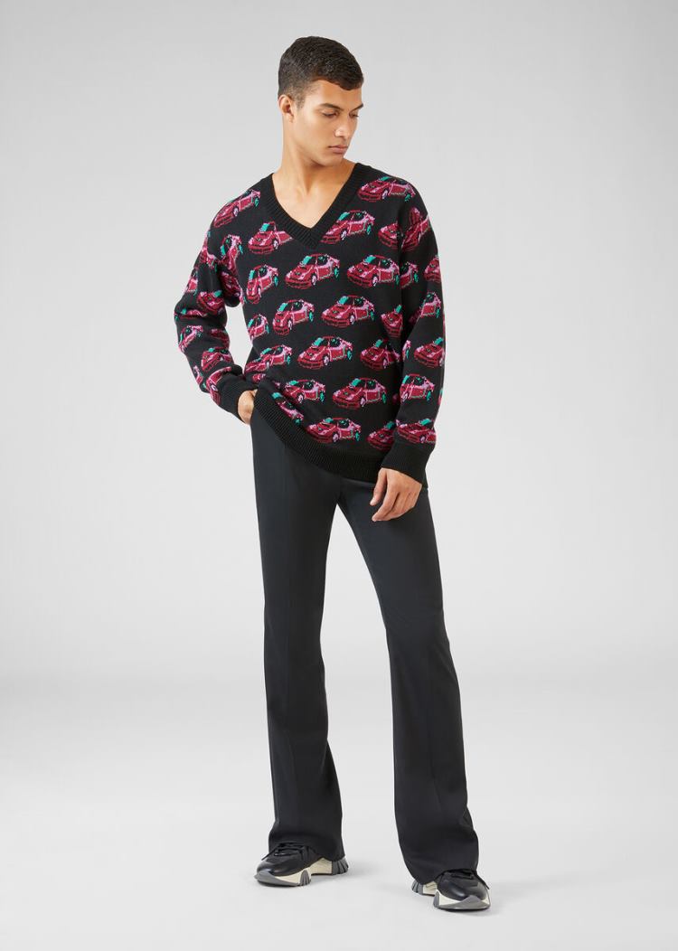 Versace Race Car Pattern Jacquard πουλοβερ Πουλόβερ ανδρικα μαυρα | M5KVAI8