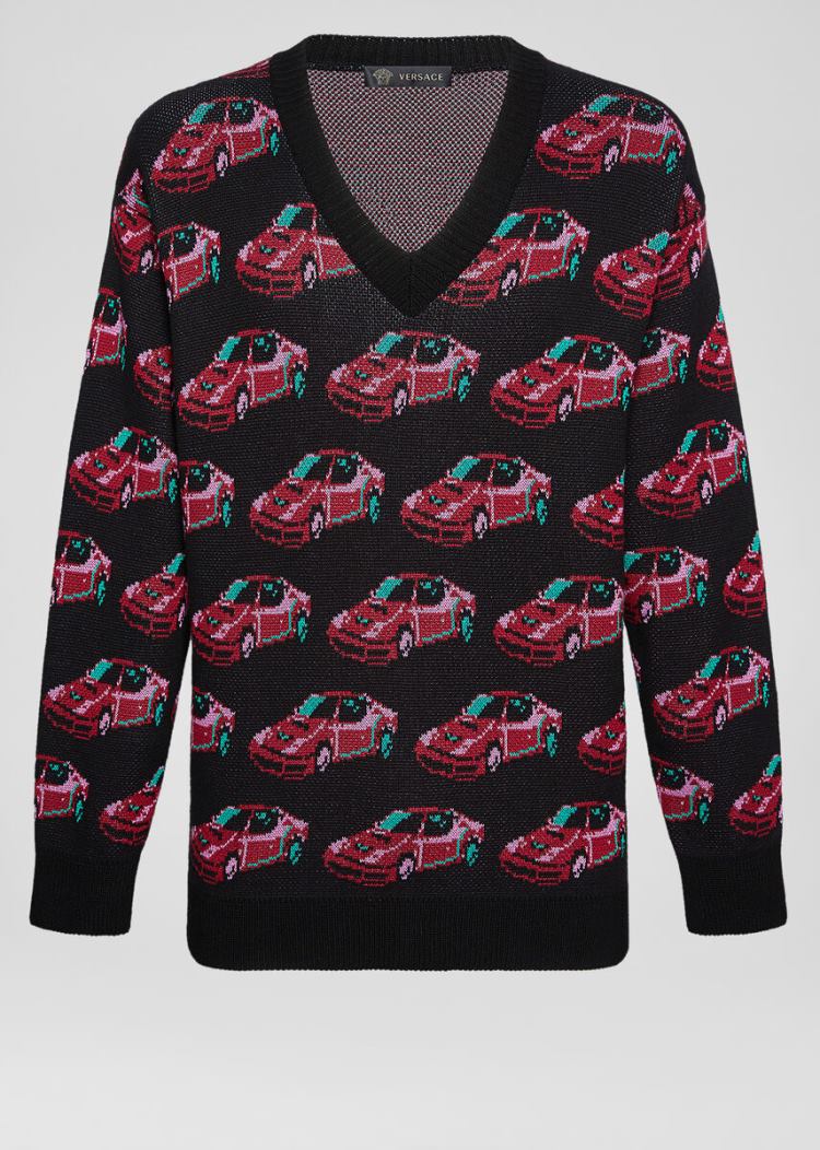 Versace Race Car Pattern Jacquard πουλοβερ Πουλόβερ ανδρικα μαυρα | M5KVAI8