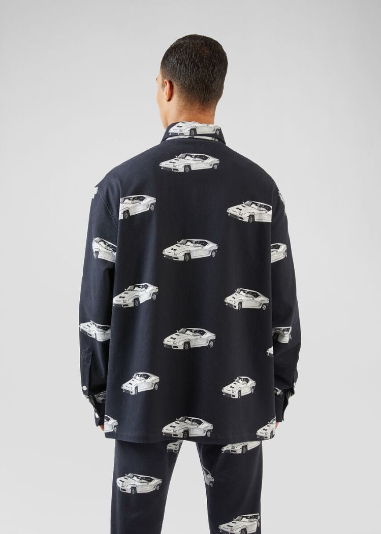 Versace Race Car Print Denim Shirt πουκαμισα ανδρικα μαυρα | COB2I1M