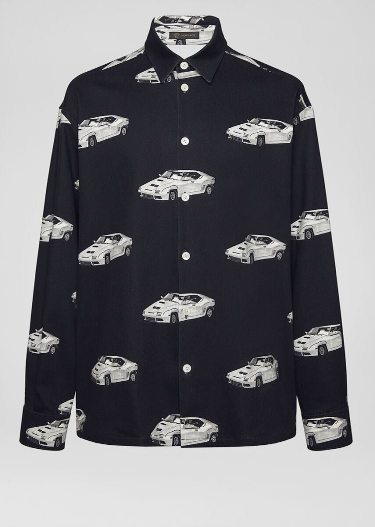 Versace Race Car Print Denim Shirt πουκαμισα ανδρικα μαυρα | COB2I1M