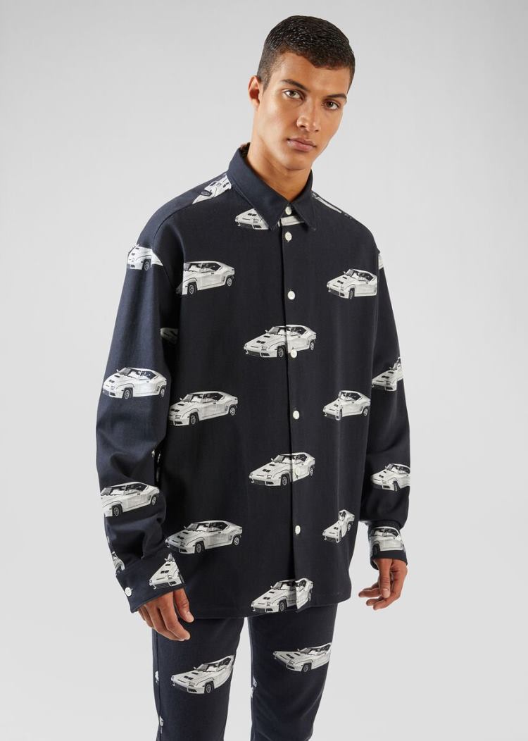 Versace Race Car Print Denim Shirt πουκαμισα ανδρικα μαυρα | Y467I24