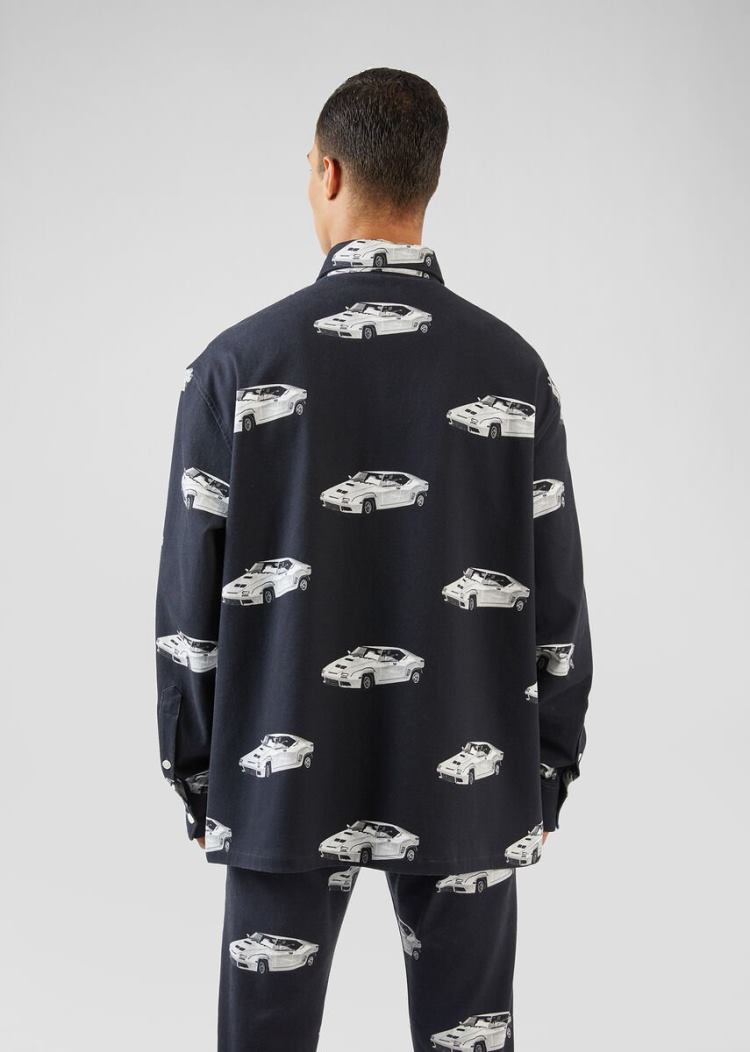 Versace Race Car Print Denim Shirt πουκαμισα ανδρικα μαυρα | Y467I24