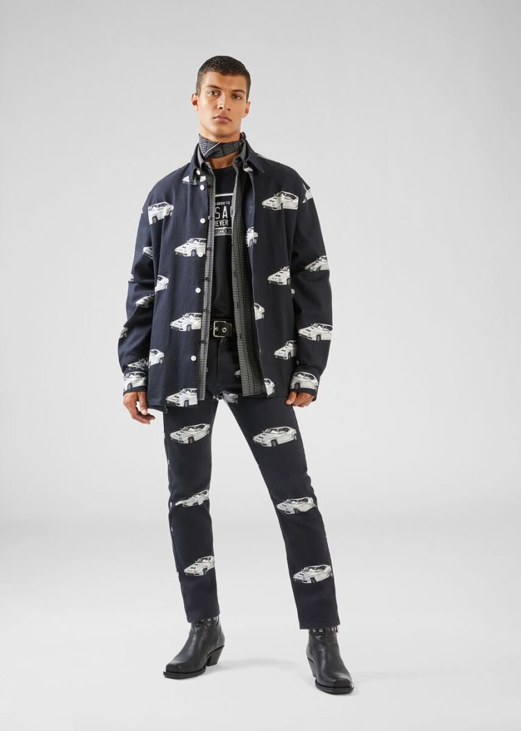 Versace Race Car Print Denim Shirt πουκαμισα ανδρικα μαυρα | Y467I24