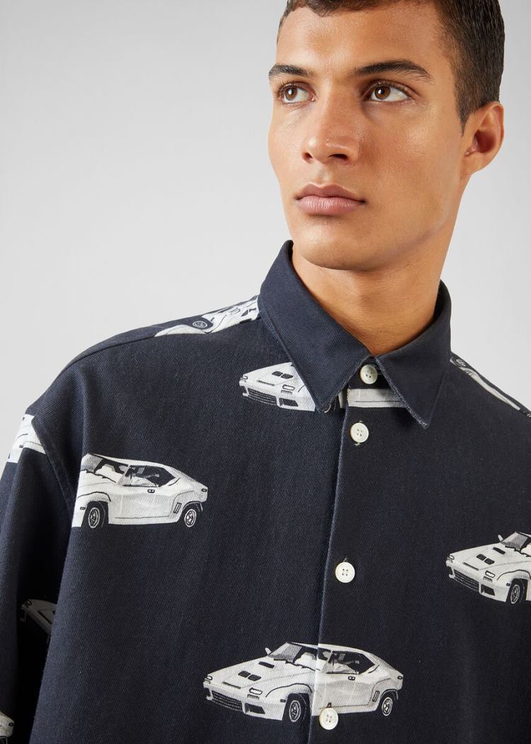 Versace Race Car Print Denim Shirt πουκαμισα ανδρικα μαυρα | Y467I24