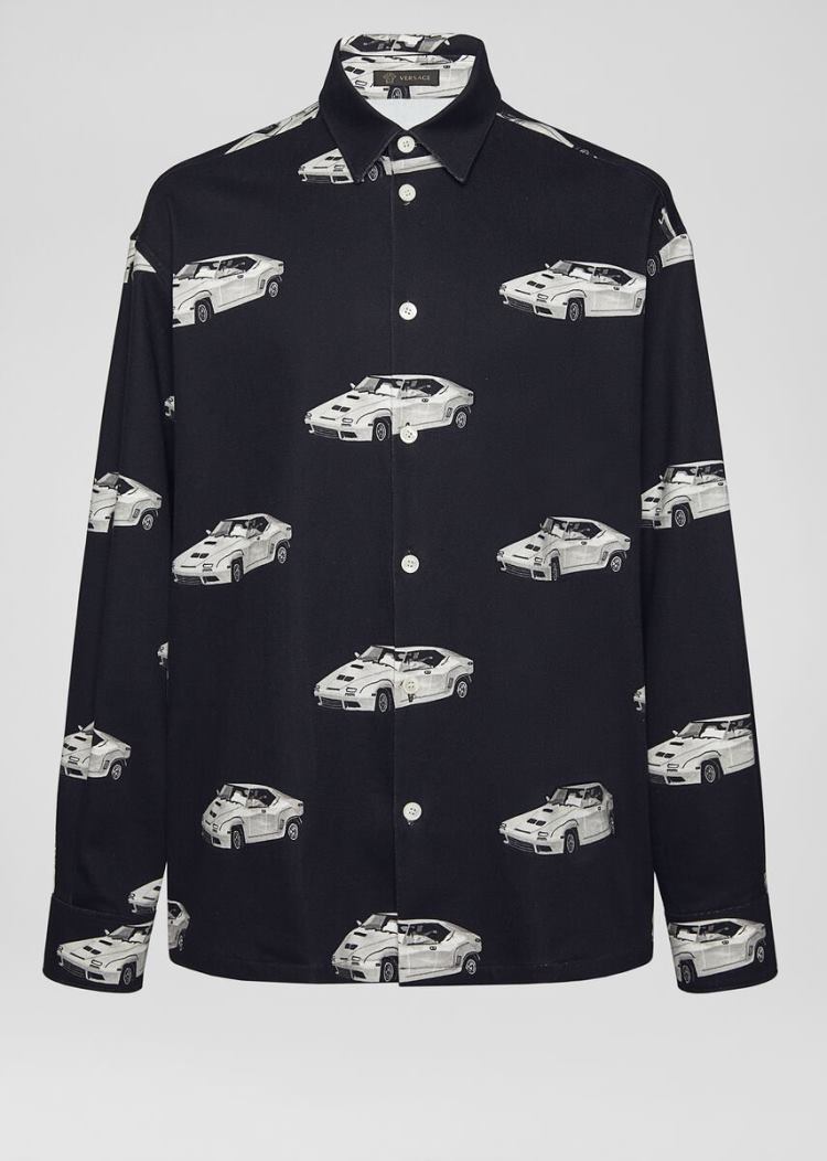Versace Race Car Print Denim Shirt πουκαμισα ανδρικα μαυρα | Y467I24